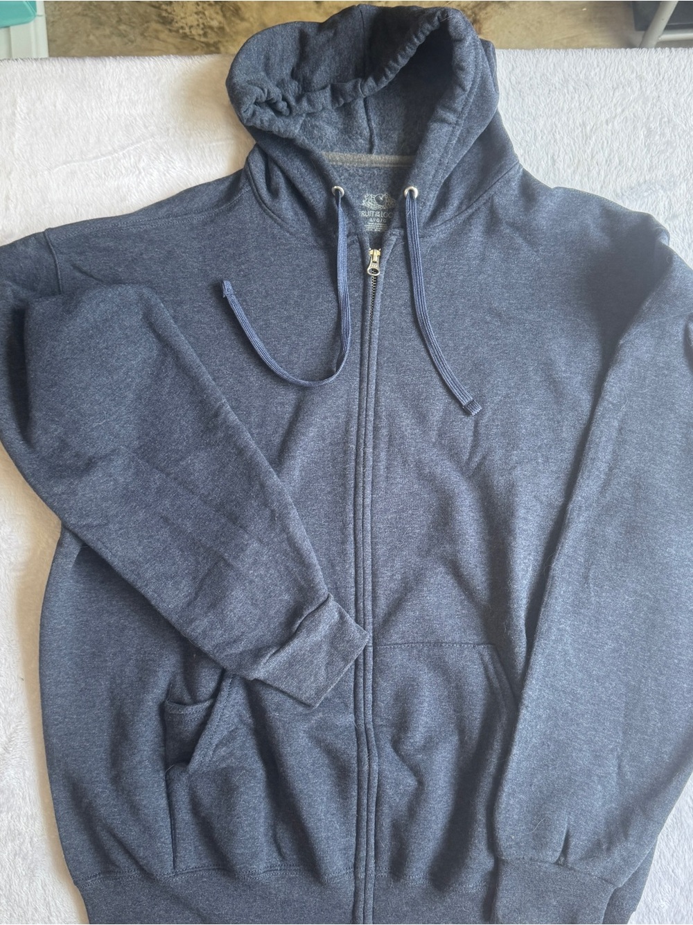 Fruit of the Loom Zip Hoodie Mens L 24x27 Heather Navy 60/40 Cotton Blend - Pain